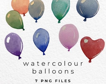 Watercolor Balloons PNG, Balloons Clipart, Watercolour Balloons Clip Art, Balloon Design, Digital Download