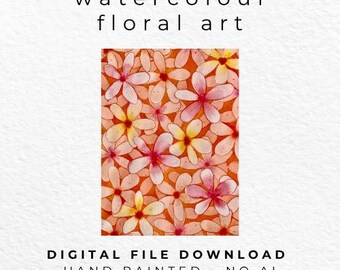 Hand Painted Floral Watercolour Print, Orange Daisy Retro Botanical Art (Digital Download)