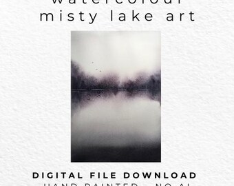 Misty Forest Watercolour Print, Monochrome Landscape Art, Neutral Wall Decor (Digital Download)