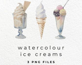 Helado de acuarela PNG, imágenes prediseñadas de helado, imágenes prediseñadas de cono de helado de acuarela, imágenes prediseñadas de postres con helado y dulces, descarga digital