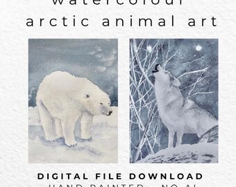 Hand Painted Arctic Wolf Polar Bear Watercolour Prints (Digital Files)