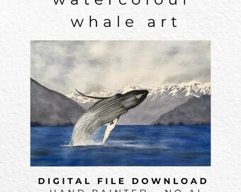 Hand Painted Humpback Whale Watercolour Print, Coastal Sea Life Artwork (Digital Download)