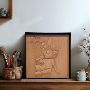 Gepersonaliseerd houten 3D-portret gemaakt in Pixar-stijl op basis van foto, op maat gesneden herdenkingscadeau - Unieke houten aandenken