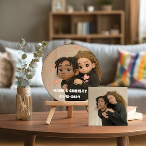 Custom Couple Photo on  Wood, Personalized Pixar-Style photo, Birthday gift for your significant other, Anniversary gift