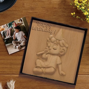 Custom Portrait Wood Carving - Turn Your Photo into 3D Pixar-Style Art - Personalized Memorial Gift for Loved Ones