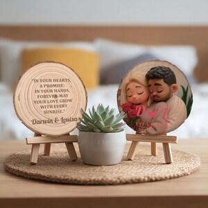 Custom Couple Photo on  Wood, Personalized Pixar-Style photo, Anniversary photo gift, Wedding commemorative gift