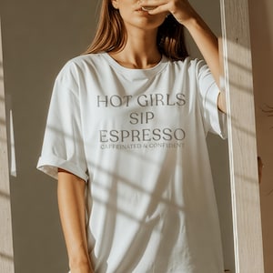 Slogan Baby Tee - &#39;Hot Girls Drink Espresso&#39; Cropped T-Shirt, Y2K Coquette Aesthetic, Tshirt Print, 90s - 2000s Style, Trendy Cute Crop Top