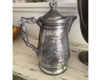 RARE Antique Victorian ~ Silver Plate Water Pitcher ~ Maiden Figural w Frog