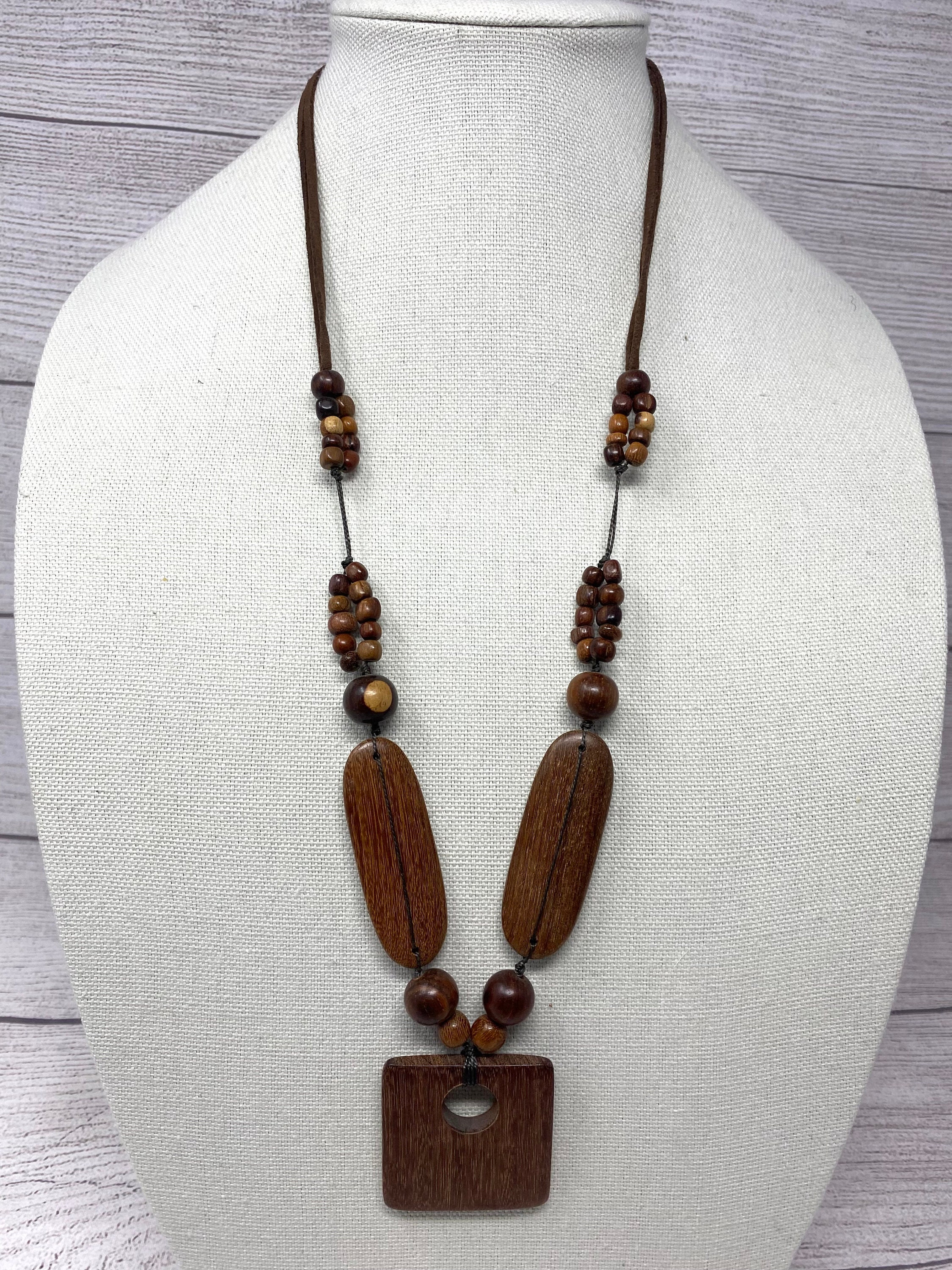 Vintage Boho Island Wood Beaded Pendant Necklace - Etsy