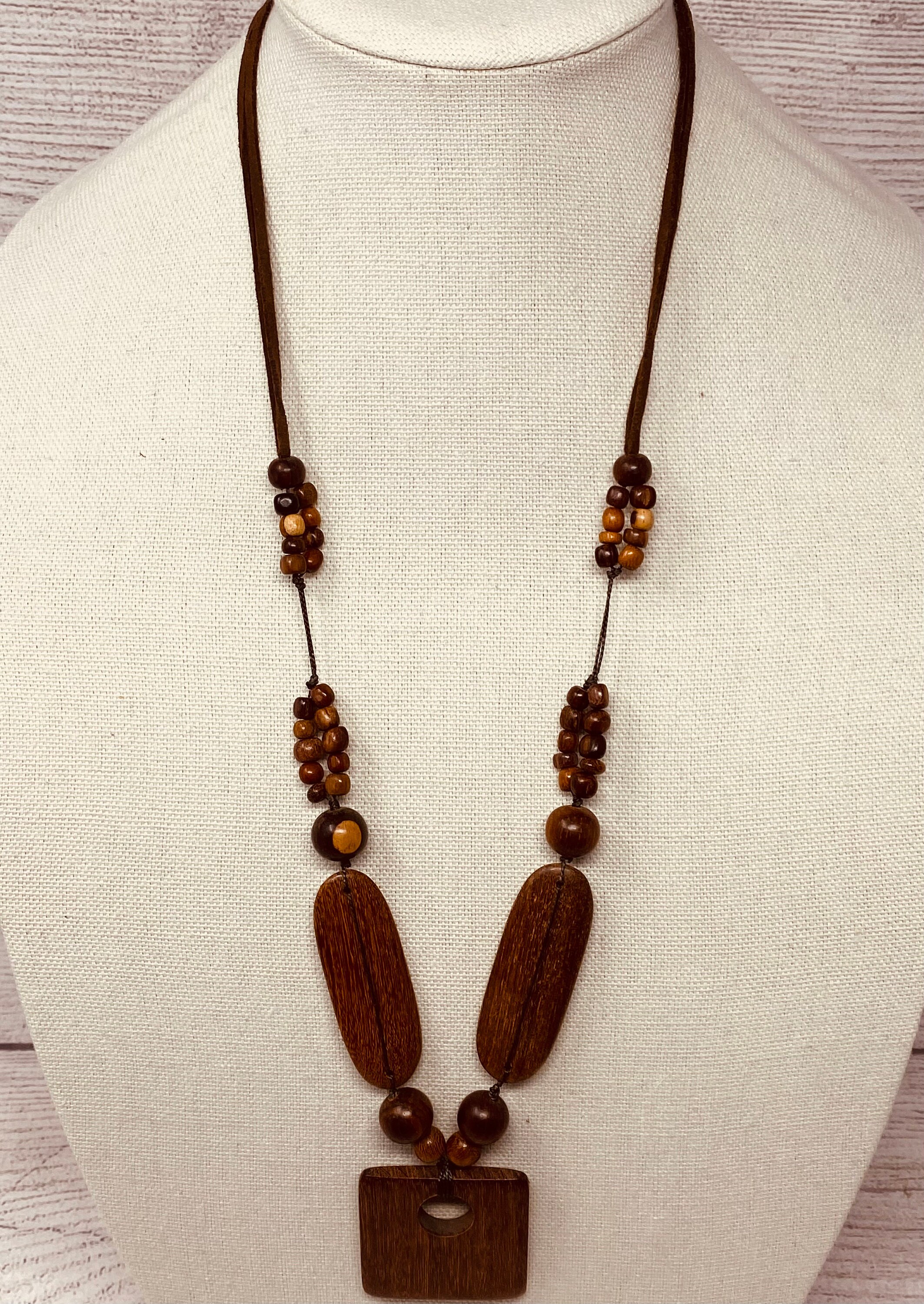 Vintage Boho Island Wood Beaded Pendant Necklace - Etsy