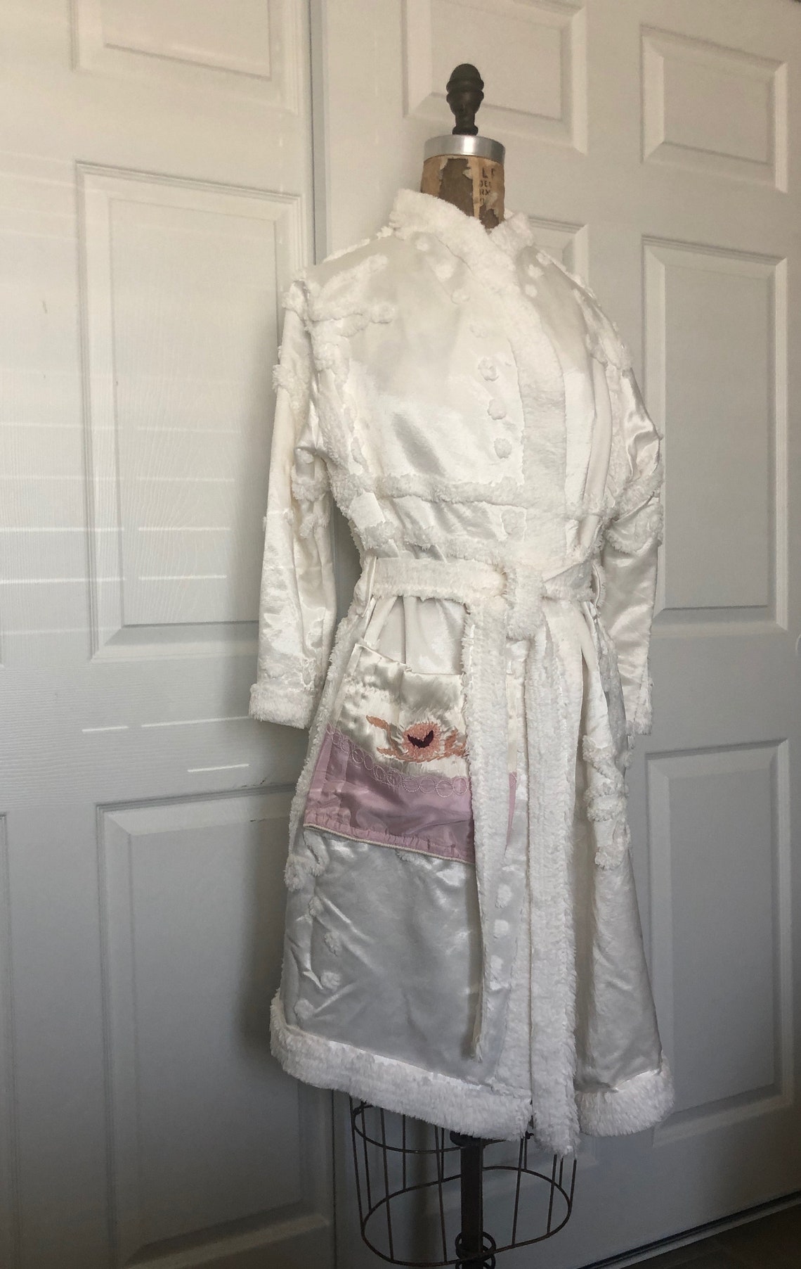 Women's M/L Bridal White Satin & Chenille Bath Robe - Etsy