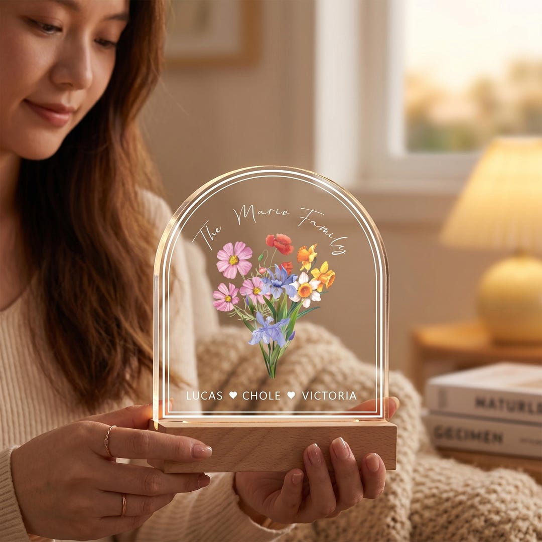 Personalized Birth Month Flower Family Night Light, Birthday Gifts for ...