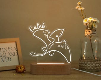 Personalised Dinosaur Night Light, Dinosaur Print, Triceratops Dinosaur Night Light, Dinosaur LED Sign, Newborn Shower Gift, Kid Bedrooms