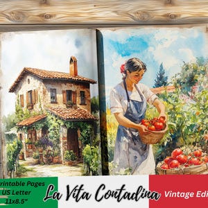 Páginas de diario basura La Vita Contadina: imprimibles de estilo rústico italiano vintage, tamaño carta, 300 dpi, descarga instantánea