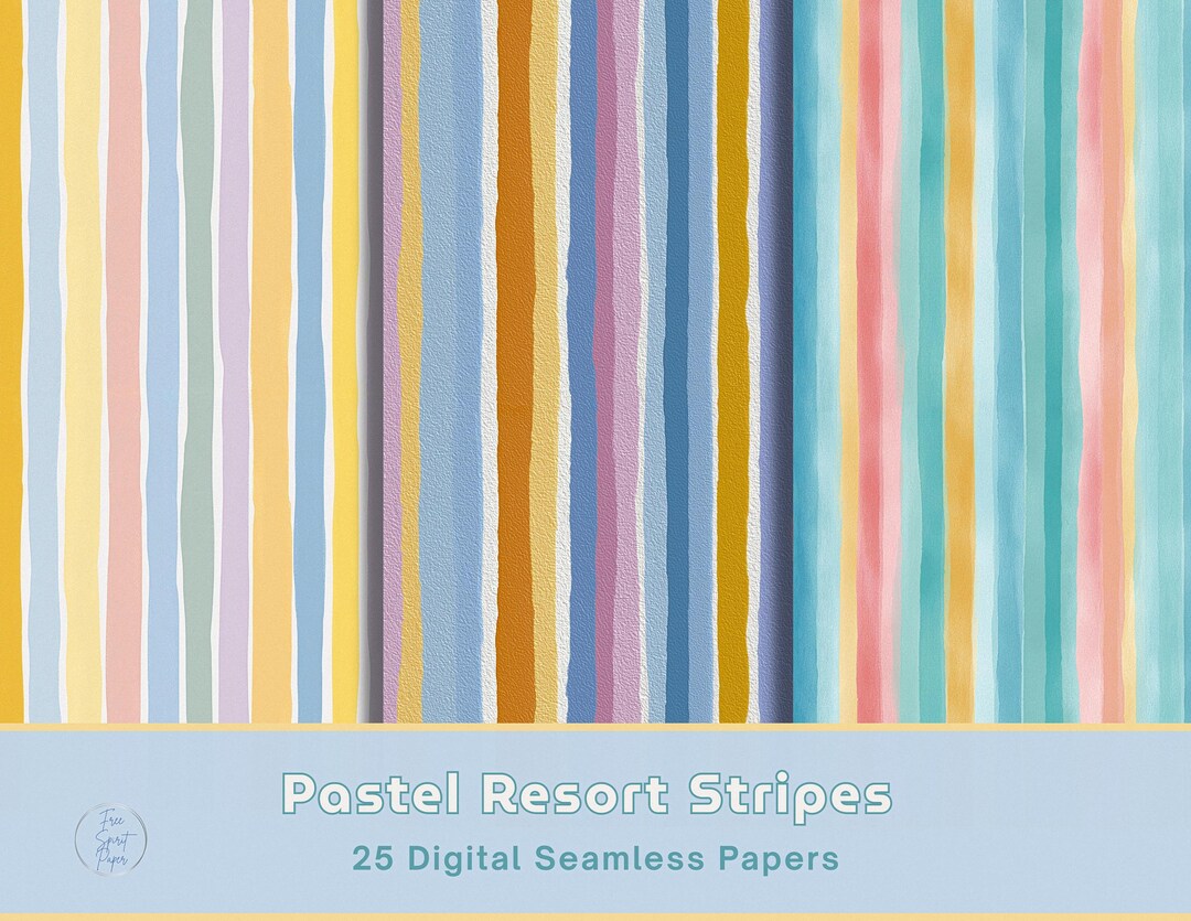 Pastel Resort Stripes Digital Paper Pack, Coastal Stripe Seamless ...
