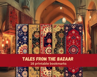 Tales from the Bazaar – Persian Carpet Bookmarks Set, Printable Ephemera for Junk Journals, Gifts for Bookworms, Instant Download