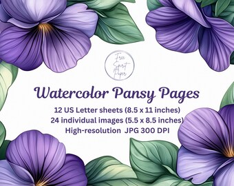Pages de pensée aquarelles – kit de carnet de voyage à imprimer, papier numérique floral, éphémères vintage, imprimables Scrapbook Cottagecore