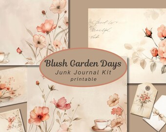 Blush Garden Days Junk Journal Kit –  Cottagecore Pages, Tags & Cards – US Letter, 300 DPI Printable Vintage Floral Set