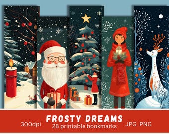 Frosty Dreams Bookmarks | Printable Bookmark Set JPG PNG | Winter Nordic Digital Download | Christmas Junk Journal Ephemera
