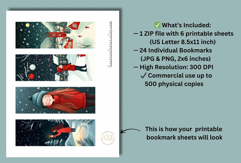 Cozy Winter Bookmarks | Printable Set JPG PNG | Digital Download for ...
