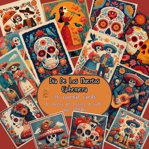 Dia de los Muertos Journal Cards, Sugar Skull Printable Ephemera, Mexican Folk Art, Junk Journal Kit, Day of the Dead Scrapbook