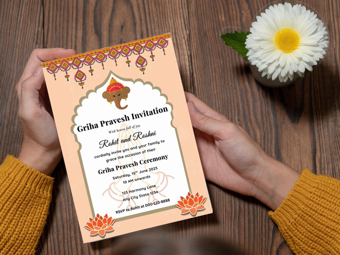 Griha Pravesh Invitation: Indian Housewarming Ceremony (editable ...