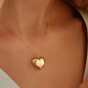 14K Solid Gold Balloon Heart Love Necklace Love Dainty Minimalist Valentine Heart Jewelry Delicate Simple Real Everyday Tiny Unique