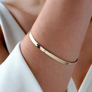 Pulseira de corrente ondulada brilhante em ouro maciço 14K com espinha de peixe, fina camada de 4,5 mm, corrente de ouro verdadeiro, unissex, delicada, para o dia a dia