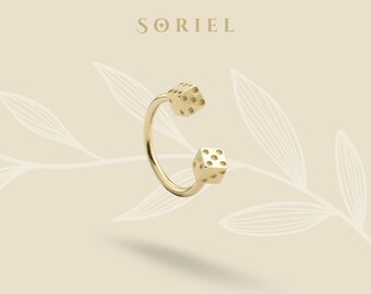 14K Solid Gold Dice Hoop Earring Helix Septum Ear Piercing Cartilage Backgammon Earrings Nose Daith Everyday Real Jewelry Minimalist Tiny