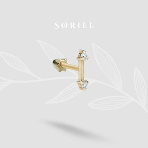 Double Arrow Flatback Ear Piercing 14K Gold with CZ Stone Tragus Lobe Earring Studs Helix Cartilage Boho Earring Threadless Tiny Real
