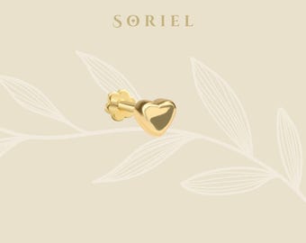 14K Solid Gold Mini Heart Love Flatback Ear Piercing Tragus Helix Cartilage Lobe Earring Studs Valentine Jewelry Tiny Simple Everyday