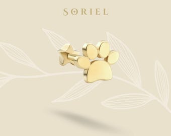 14K Solid Gold Cat Paw Flat Back Earrings Earring Studs Cartilage Jewelry Helix Kitty Earring Tragus Animal Earrings Lobe Everyday Real
