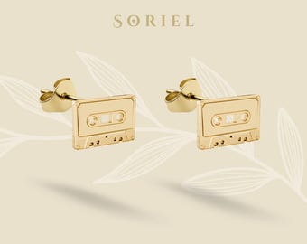 14K Gold Kassettenband Ohrstecker Ohrring Ohrstecker Minimal schlicht silber