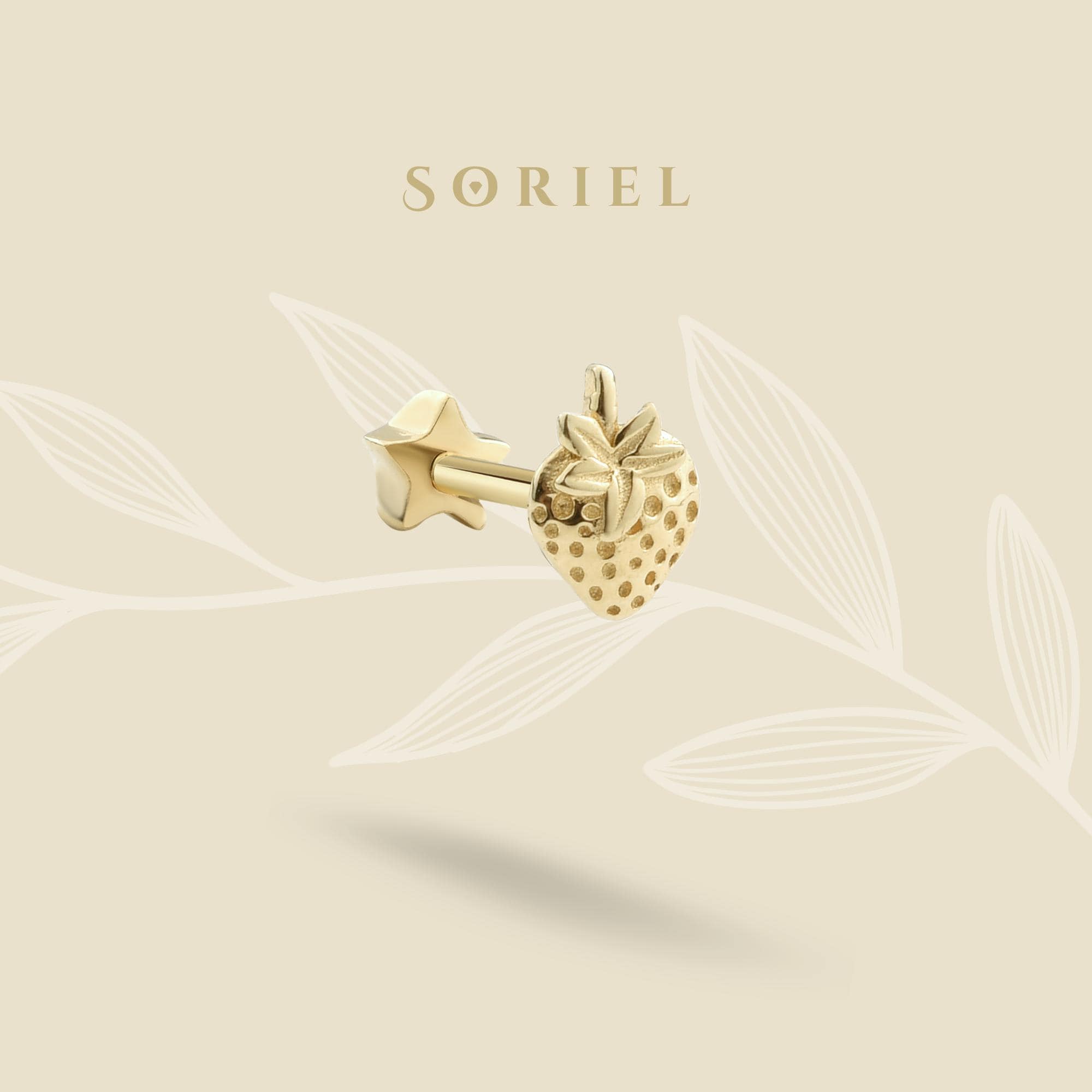 14K Solid Gold Strawberry Flat Back Earrings Fruit Piercing Tragus Lobe Berry Earrings Earring Studs Helix Cartilage Real Tiny Jewelry