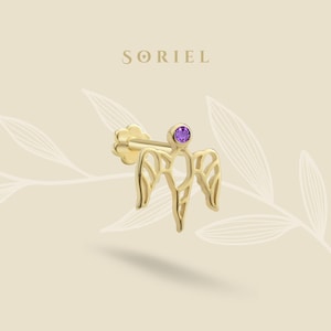 14K Solid Gold Free Bird CZ Flat Back Earrings Angel Piercing Tragus Lobe Jewelry Ear Piercing Earring Studs Helix Cartilage Tiny Cartilage