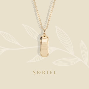 14K Solid Gold Heritage Coupe Diecast Model Car Necklace Silver Minimalist