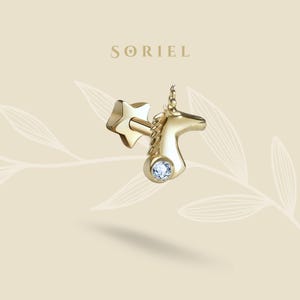 14K Solid Gold Unicorn CZ Flat Back Earrings Cartilage Ear Piercing Helix Tragus Mythical Earring Earring Studs Everyday Jewelry Tiny