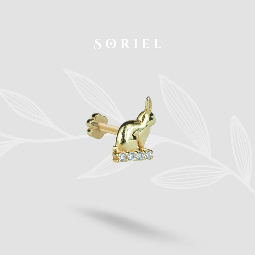 Piercing A Rabbit 14K Gold Diamond Easter Bunny Rabbit Ear Piercing Cartilage CZ - Etsy