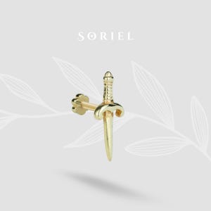 14K Solid Gold Sword Flatback Ear Piercing Helix Tragus Lobe Blade Earring Cartilage Warrior Earrings Studs Threadless Everyday Tiny