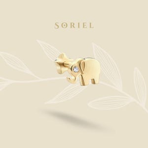 14K Solid Gold Elephant CZ Flat Back Earrings, Cartilage, Tragus, Animal, Ear Piercing, Helix, Lobe, Earring Studs, Minimalist, Threadless