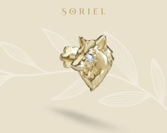14K Wolf Head Diamond Flatback Ear CZ Stone Piercing Helix Lobe