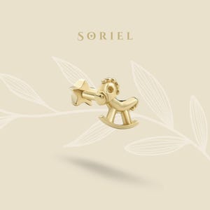 14K Solid Gold Rocker Horse Flat Back Earrings Tragus Toy Earrings Animal Piercing Ear Piercing Helix Cartilage Lobe Tiny Threadless Jewelry