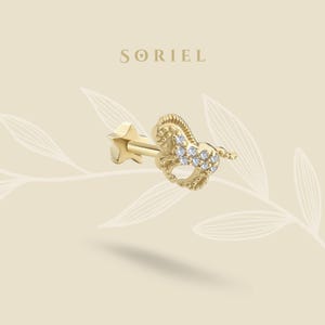 14K Solid Gold Stone Horse CZ Flat Back Earrings Animal Piercing Helix Tragus Earring Studs Cartilage Piercing Western Earrings Everyday