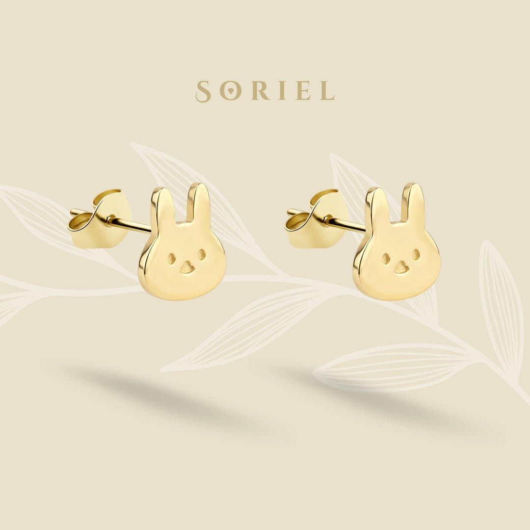 Ear Rabbit Ring 14K Gold Rabbit Earring Minimal Bunny Lobe Studs Silver Tiny Ear - Etsy