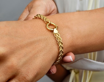 14K Solid Gold Rope Chain Bracelet Delicate Everyday Jewelry