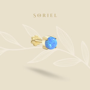 14K massief gouden ronde blauwe zirkonia oorbellen met platte achterkant Helix tragus 18 gauge kraakbeenoorbel studs hemelsblauwe oorbellen Threadless echte sieraden