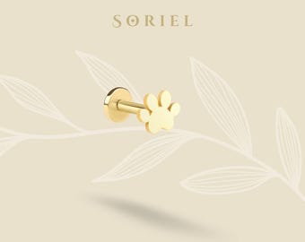 14K Gold Flatback Ear Piercing Dog Paw Cat Helix Silver Lobe Earring Studs