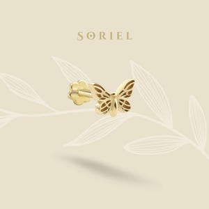 14K Solid Gold Mini Butterfly Flat Back Earrings Tragus Jewelry Helix Piercing Tiny Earring Studs Simple Cartilage Everyday Insect Earrings