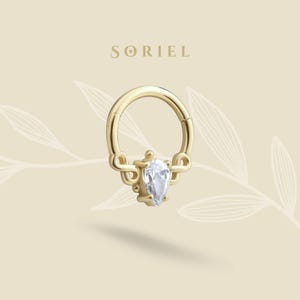 14K Solid Gold CZ Infinity Stone Hoop Earring Helix Daith Nose Septum Drop Earrings Cartilage Ear Piercing Forward Jewelry Tiny Simple