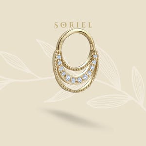 14K Solid Gold CZ Stalactite Hoop Earring Conch Septum Tiny Cartilage Daith Helix Forward Nose Piercing Simple Real Jewelry Everyday